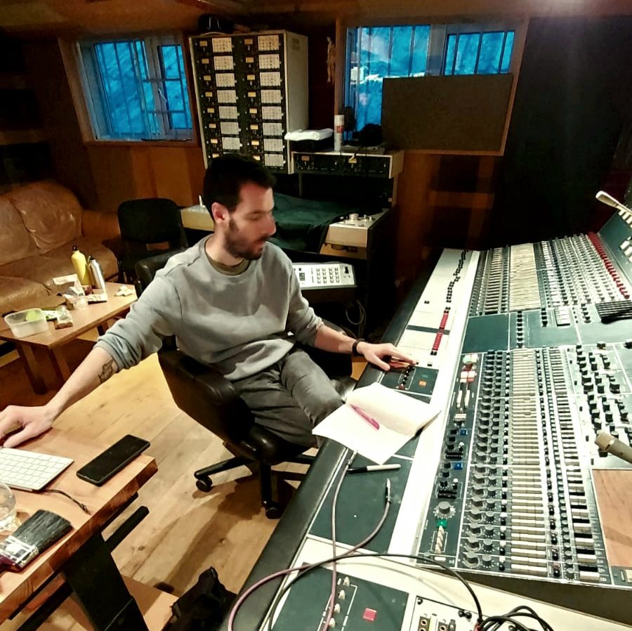 George Botis at the mixing console in the studio